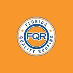 Circular Florida Quality Roofing logo with FQR initials in blue inside concentric rings on an orange background.